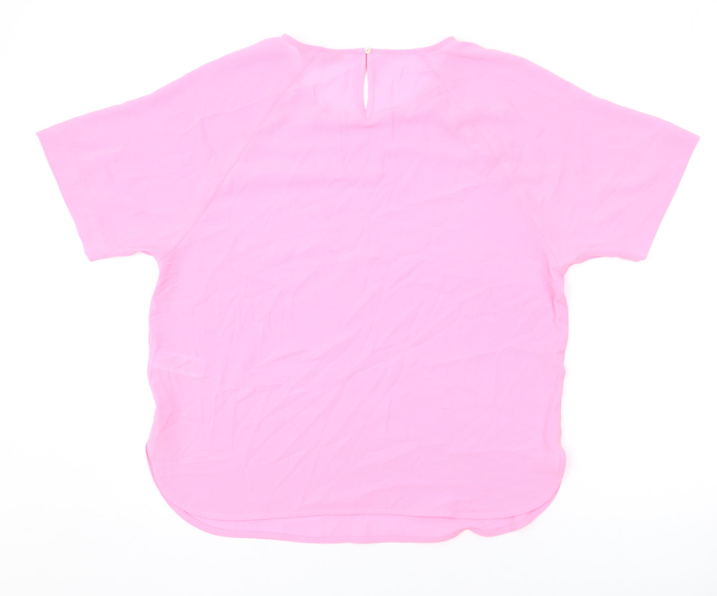Marks and Spencer Womens Pink Polyester Basic T-Shirt Size 14 Round Neck