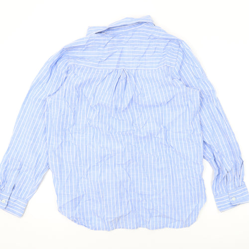 Marks and Spencer Womens Blue Striped Cotton Basic Button-Up Size 12 Collared