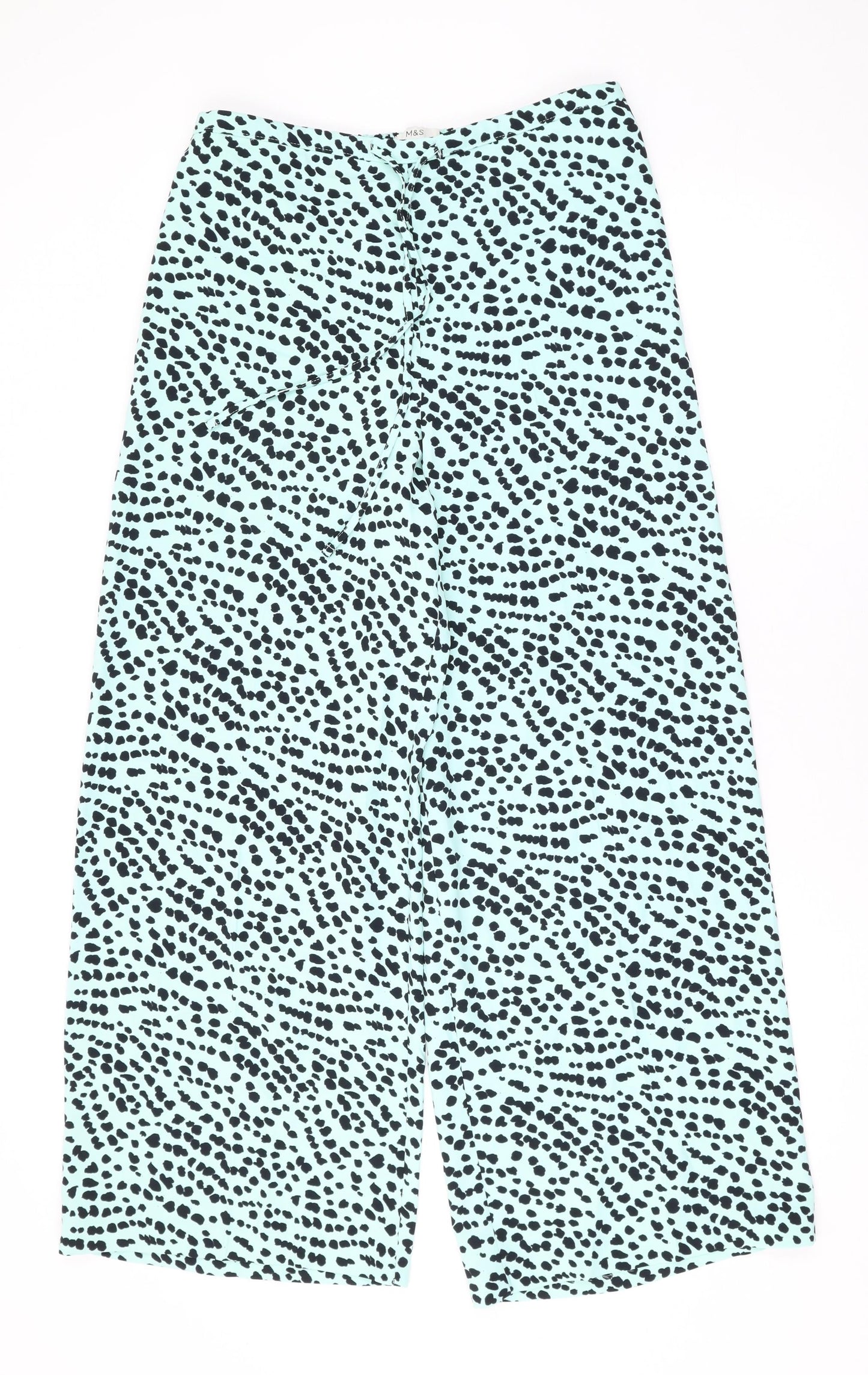 Marks and Spencer Womens Green Animal Print Polyester Trousers Size 12 L28 in Regular Drawstring