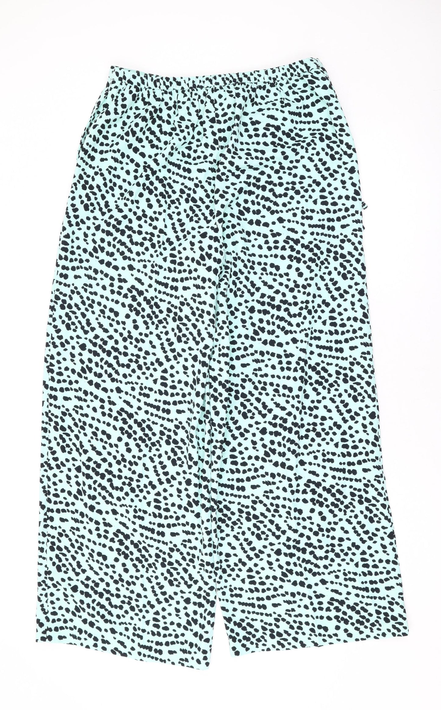 Marks and Spencer Womens Green Animal Print Polyester Trousers Size 12 L28 in Regular Drawstring