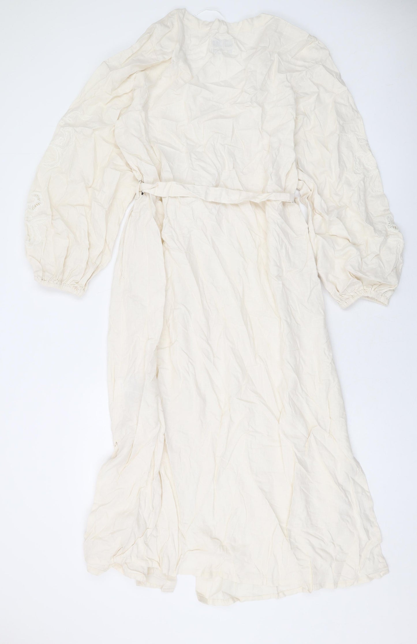 Marks and Spencer Womens Beige Linen Maxi Size 12 Round Neck Button