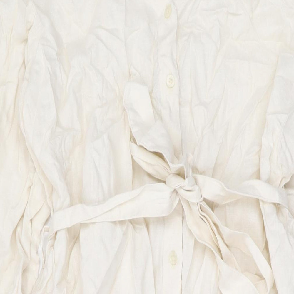 Marks and Spencer Womens Beige Linen Maxi Size 12 Round Neck Button