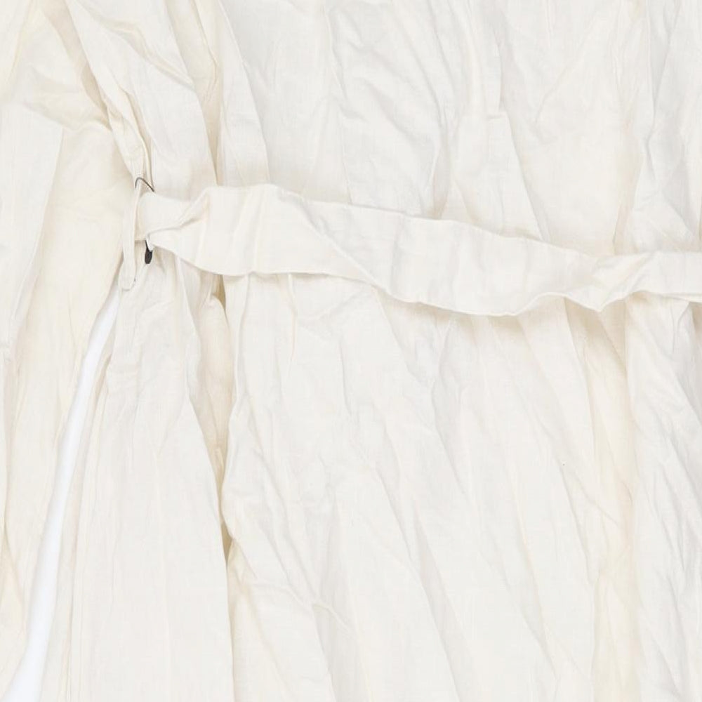 Marks and Spencer Womens Beige Linen Maxi Size 12 Round Neck Button