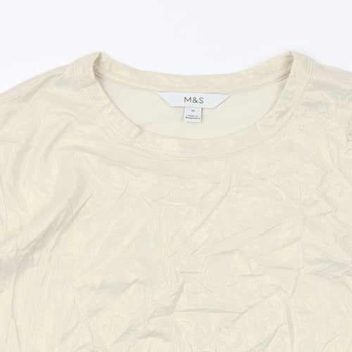 Marks and Spencer Womens Beige Cotton Basic T-Shirt Size 10 Round Neck