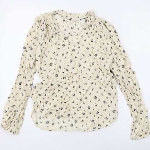 Per Una Womens Beige Geometric Viscose Basic Blouse Size 8 V-Neck