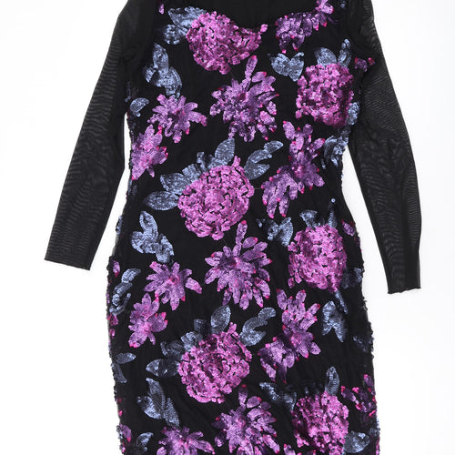 Cotton Traders Womens Purple Geometric Polyester Bodycon Size 12 Square Neck Pullover