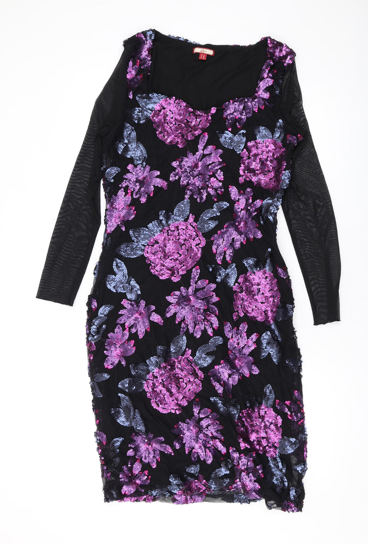 Cotton Traders Womens Purple Geometric Polyester Bodycon Size 12 Square Neck Pullover