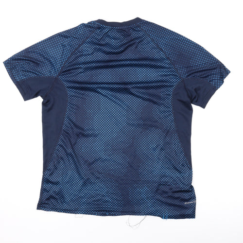 Russell Mens Black Geometric Polyester Basic T-Shirt Size L Round Neck Pullover