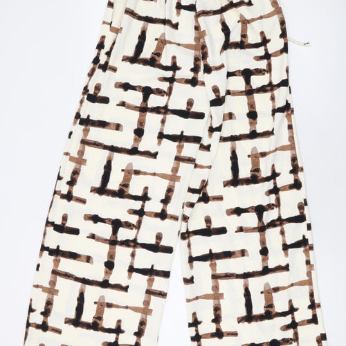 Marks and Spencer Womens Beige Geometric Polyester Trousers Size 6 L27 in Regular Drawstring