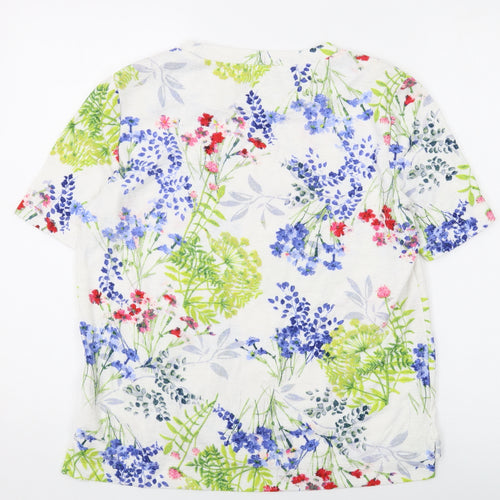 Marks and Spencer Womens White Floral Polyester Basic T-Shirt Size 12 Round Neck