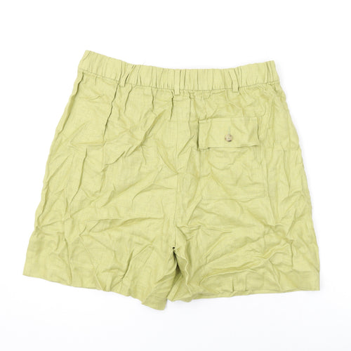 Marks and Spencer Womens Green Linen Basic Shorts Size 14 L5 in Regular Zip