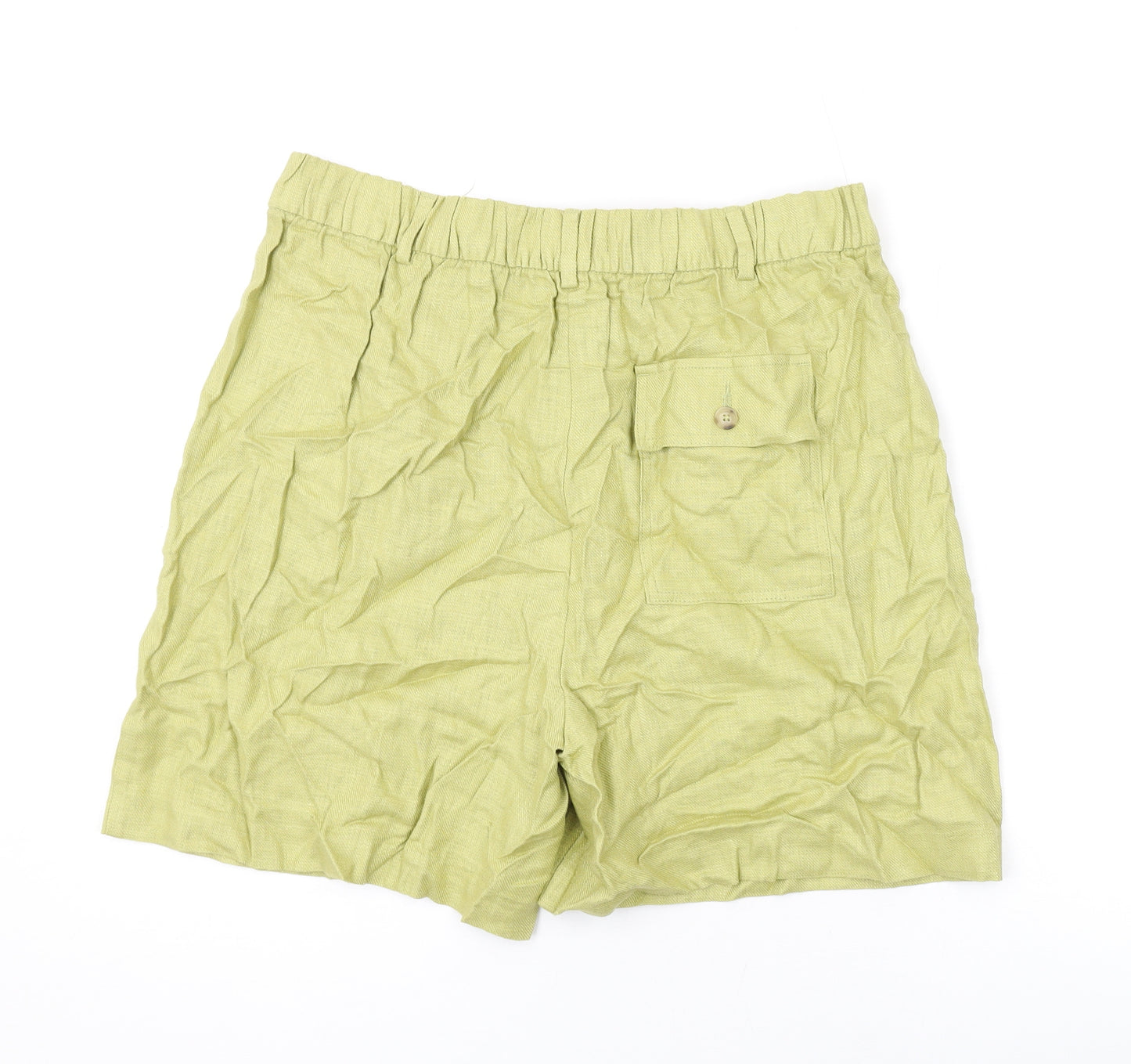 Marks and Spencer Womens Green Linen Basic Shorts Size 14 L5 in Regular Zip