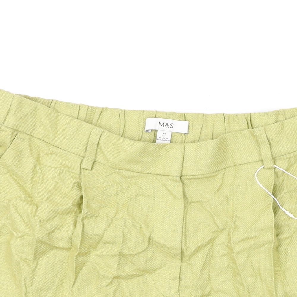Marks and Spencer Womens Green Linen Basic Shorts Size 14 L5 in Regular Zip
