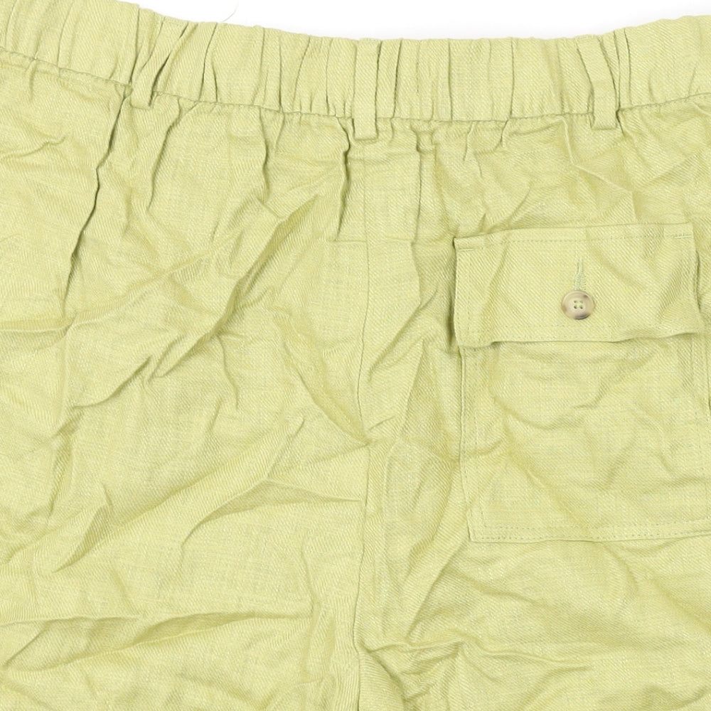 Marks and Spencer Womens Green Linen Basic Shorts Size 14 L5 in Regular Zip