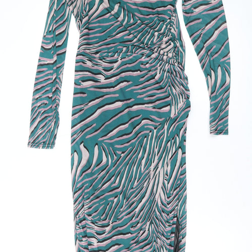 Oasis Womens Green Animal Print Polyester Maxi Size S Round Neck Pullover