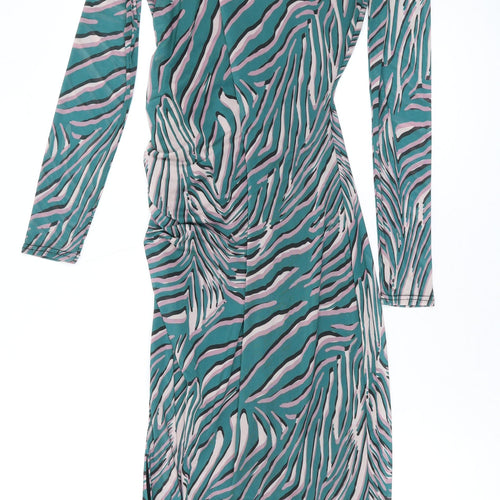 Oasis Womens Green Animal Print Polyester Maxi Size S Round Neck Pullover
