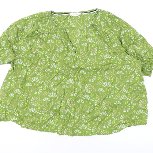 Per Una Womens Green Floral Cotton Basic Blouse Size 16 V-Neck