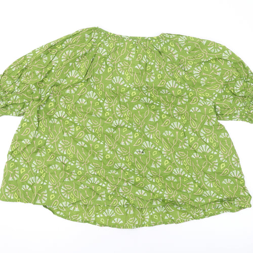 Per Una Womens Green Floral Cotton Basic Blouse Size 16 V-Neck