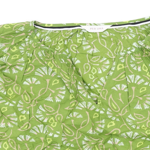 Per Una Womens Green Floral Cotton Basic Blouse Size 16 V-Neck