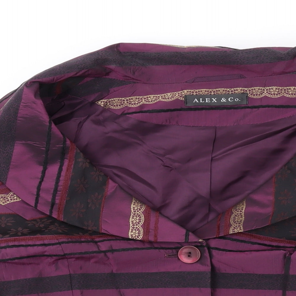 Alex & Co. Womens Purple Geometric Jacket Blazer Size 16 Button
