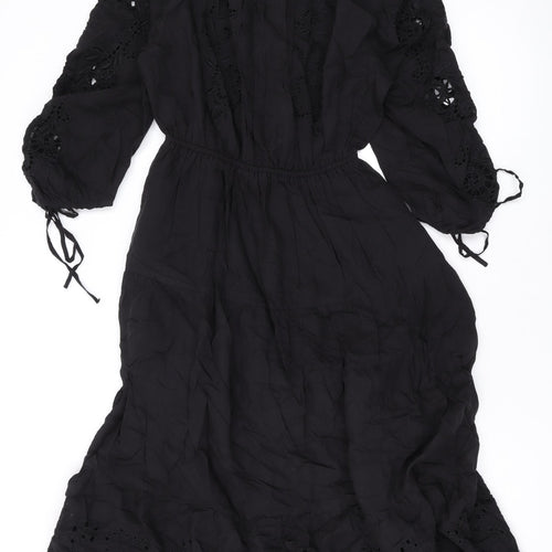 Per Una Womens Black Cotton A-Line Size 10 Round Neck Pullover