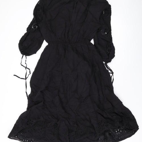 Per Una Womens Black Cotton A-Line Size 10 Round Neck Pullover