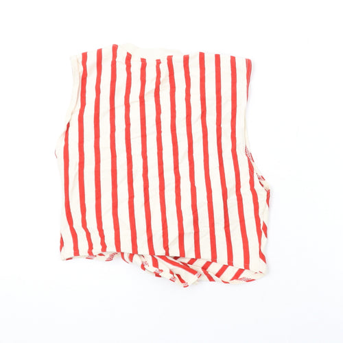 Zara Womens Red Striped Cotton Basic Tank Size S Round Neck