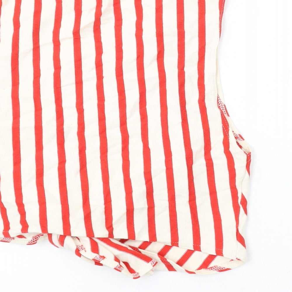 Zara Womens Red Striped Cotton Basic Tank Size S Round Neck