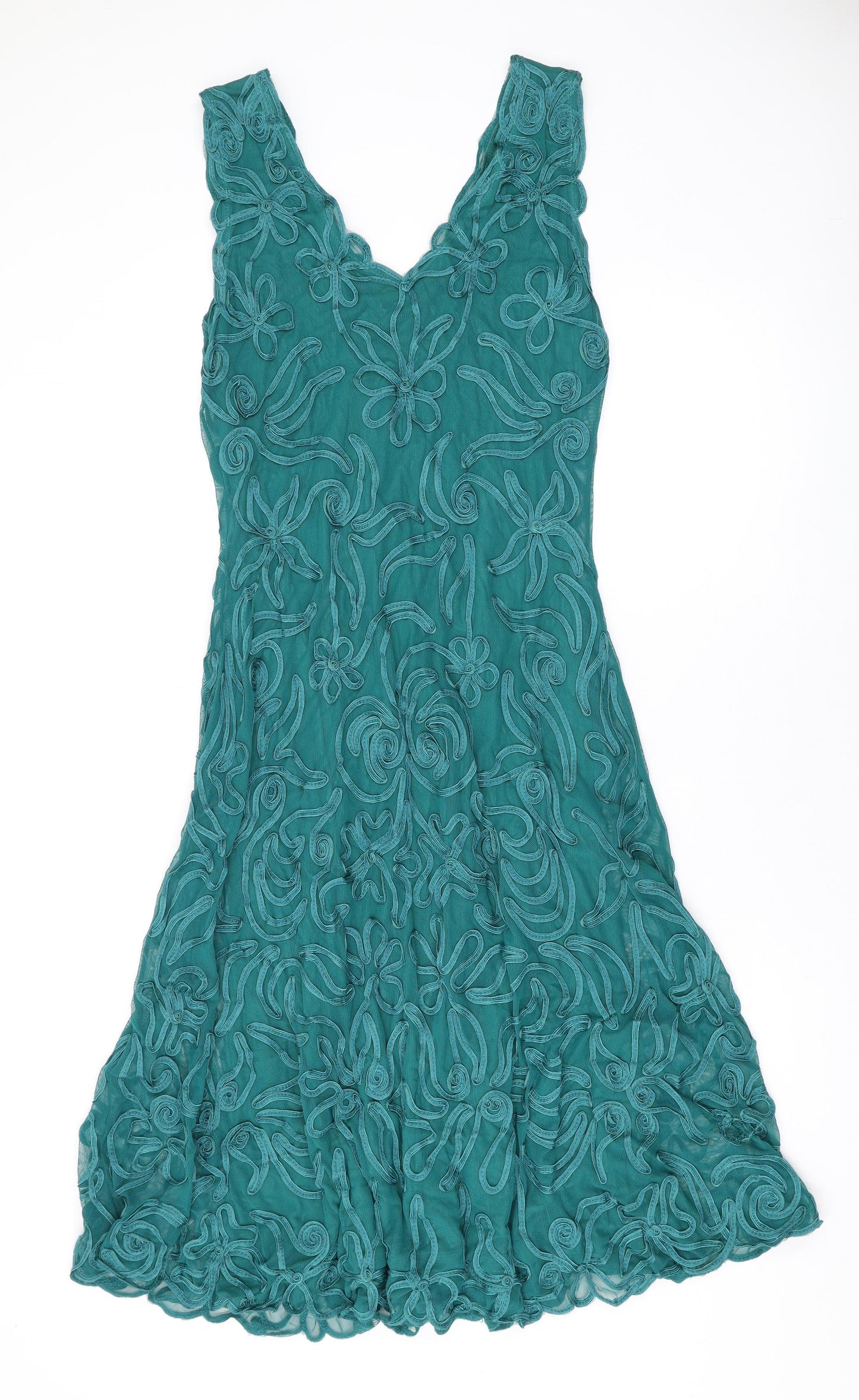 Phase Eight Womens Green Geometric Nylon A-Line Size 16 V-Neck Pullover