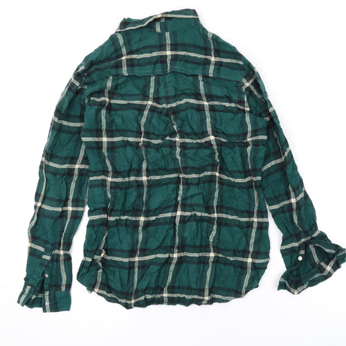 H&M Womens Green Plaid Cotton Basic Button-Up Size 8 Collared