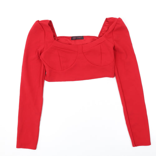 Edge Street Womens Red Polyester Cropped Blouse Size 12 Sweetheart