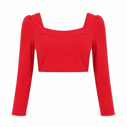 Edge Street Womens Red Polyester Cropped Blouse Size 12 Sweetheart