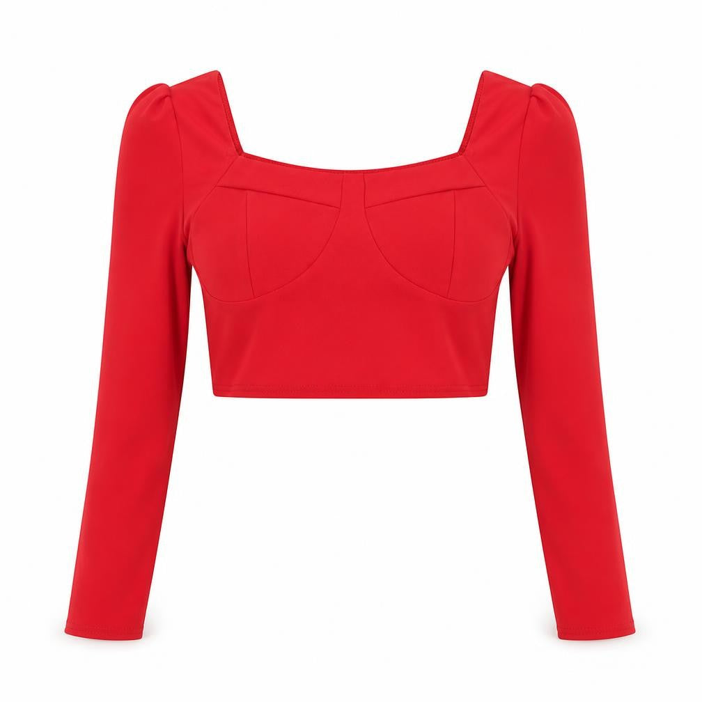 Edge Street Womens Red Polyester Cropped Blouse Size 12 Sweetheart