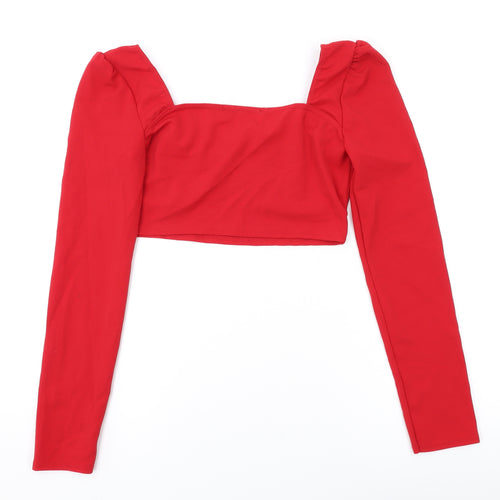 Edge Street Womens Red Polyester Cropped Blouse Size 12 Sweetheart