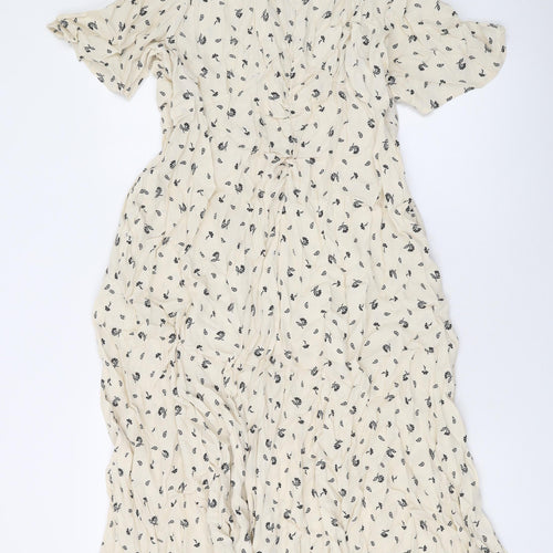 Per Una Womens Beige Geometric Viscose Maxi Size 16 V-Neck Pullover