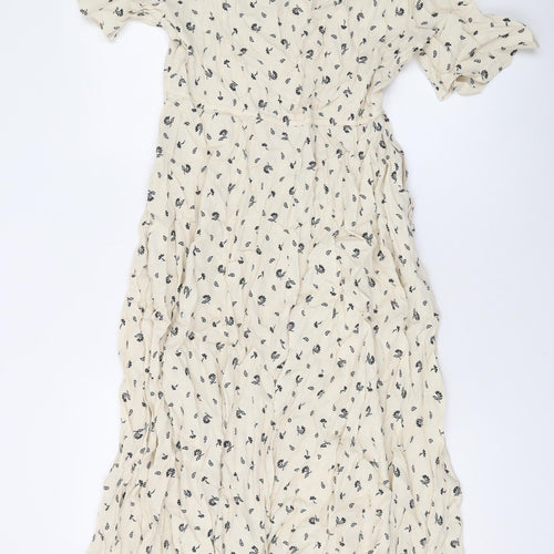 Per Una Womens Beige Geometric Viscose Maxi Size 16 V-Neck Pullover