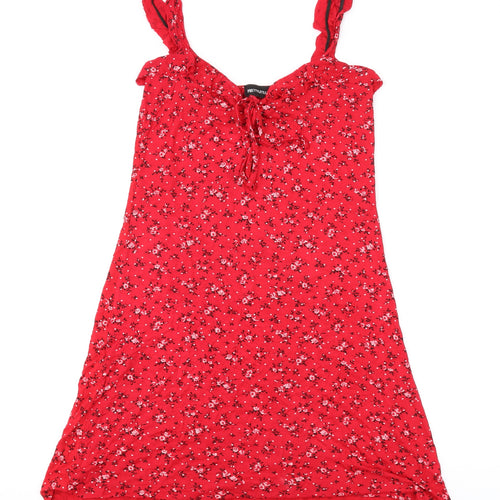 PRETTYLITTLETHING Womens Red Floral Viscose A-Line Size 6 V-Neck Pullover