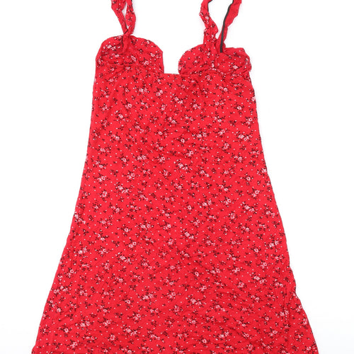 PRETTYLITTLETHING Womens Red Floral Viscose A-Line Size 6 V-Neck Pullover