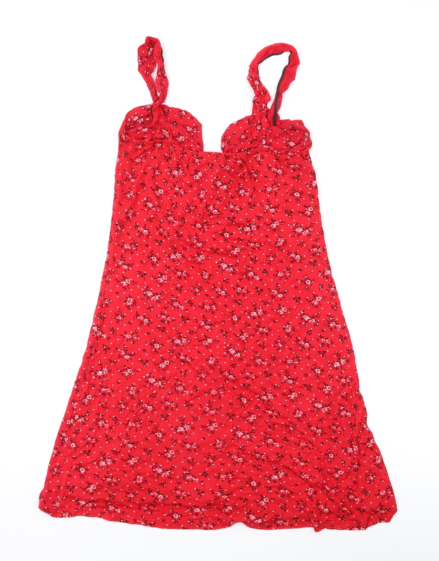 PRETTYLITTLETHING Womens Red Floral Viscose A-Line Size 6 V-Neck Pullover