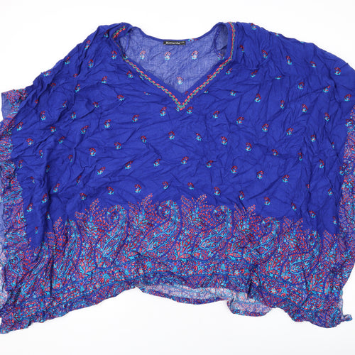 Bonmarché Womens Blue Geometric Viscose Basic Blouse Size L V-Neck