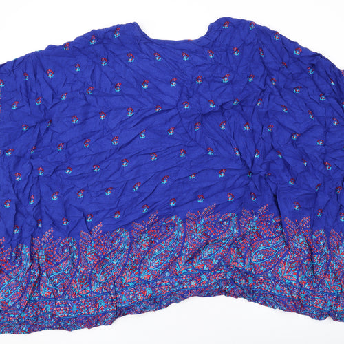 Bonmarché Womens Blue Geometric Viscose Basic Blouse Size L V-Neck