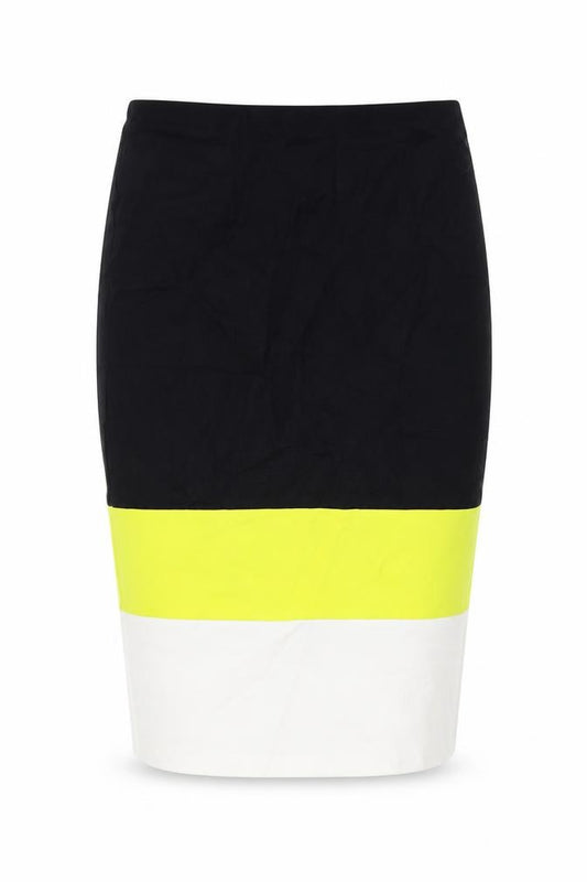 Front view of River Island women’s black viscose bandage skirt, size UK 14