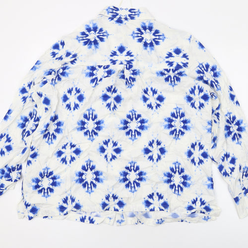 Marks and Spencer Womens White Geometric Viscose Basic Button-Up Size 18 Collared