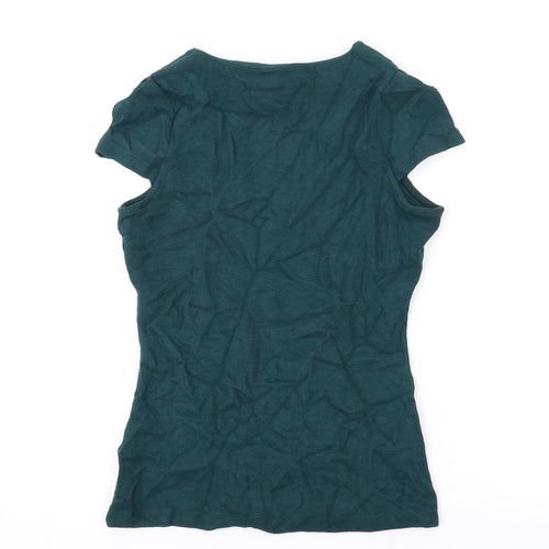 Zara Womens Green Viscose Basic T-Shirt Size M V-Neck