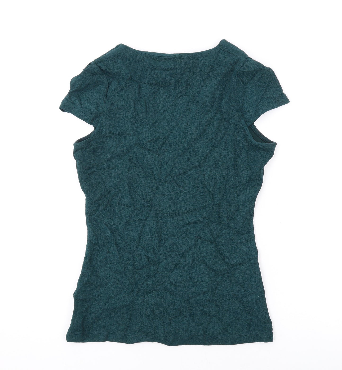 Zara Womens Green Viscose Basic T-Shirt Size M V-Neck