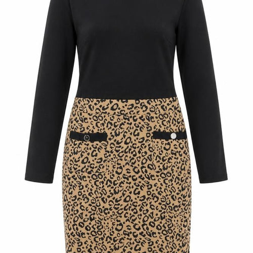 Dorothy Perkins Womens Black Animal Print Polyester Bodycon Size 8 Mock Neck Button
