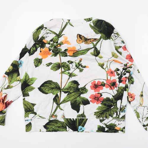 NEXT Womens White Round Neck Floral Cotton Pullover Jumper Size S