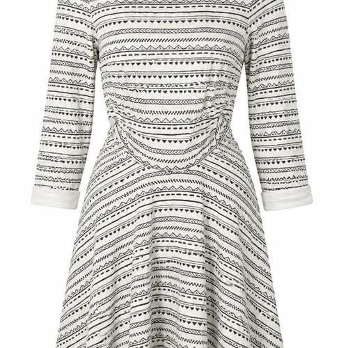 Topshop Womens Beige Geometric Polyester Skater Dress Size 6 Scoop Neck Pullover