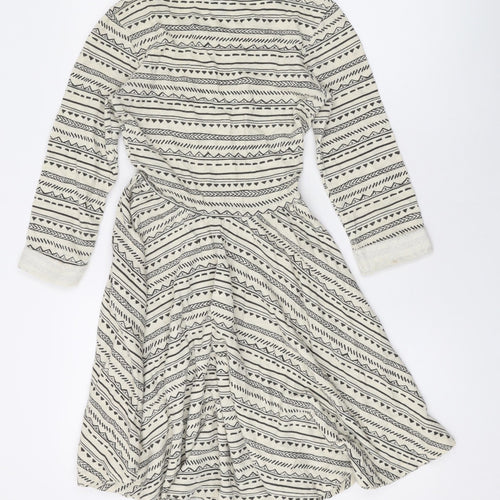 Topshop Womens Beige Geometric Polyester Skater Dress Size 6 Scoop Neck Pullover