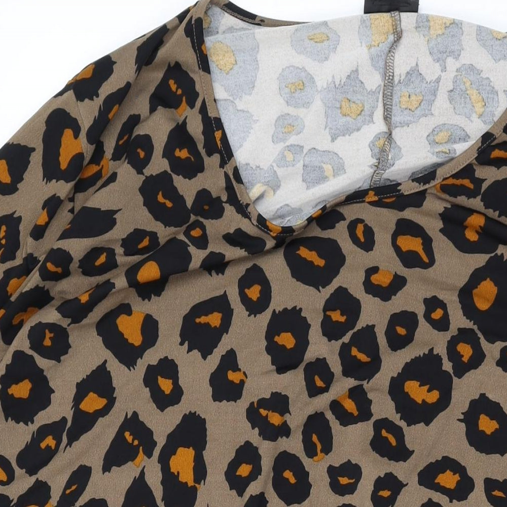 Evans Womens Brown Animal Print Viscose Basic Blouse Size 26 Scoop Neck